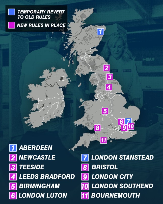 METRO GRAPHICS Map shows UK airports that have made major change to 'hated' liquid rules