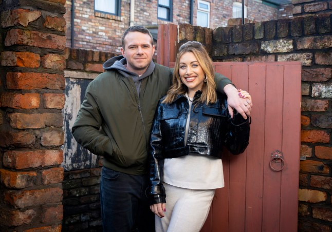 Mick and Lou Michaelis in their yard in Coronation Street