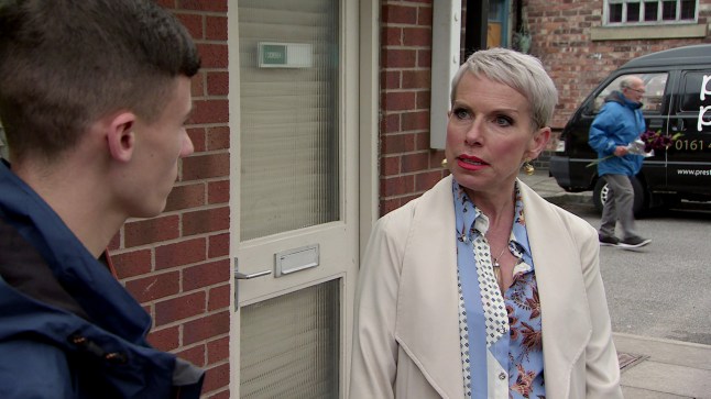 Debbie Webster talks to Jack in the street on Coronation Street