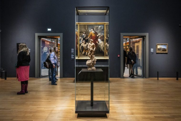 The model statue of the Greek sea god Triton standing on a shell by Italian artist Bernini, which is on permanent loan, is displayed at the Rijksmuseum, in Amsterdam on January 22, 2025. (Photo by Dingena Mol / ANP / AFP) / Netherlands OUT (Photo by DINGENA MOL/ANP/AFP via Getty Images)