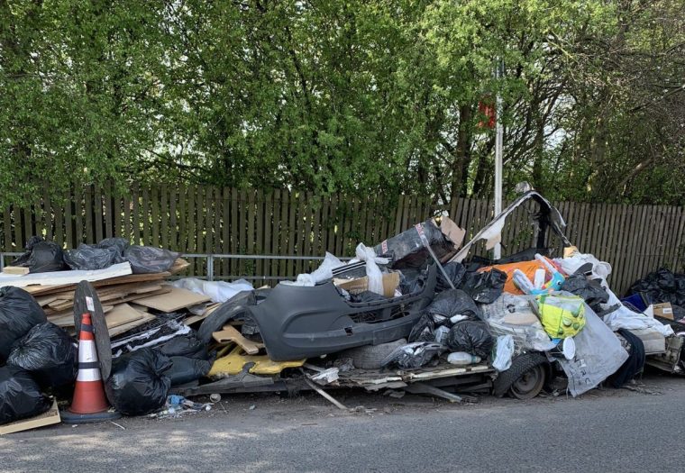 Undated handout photo of rubbish in the street outside Ward End Park, Birmingham . People in Birmingham say they have had to think outside the box amid the ongoing bin strike as getting a slot at a tip is like 