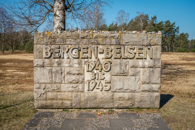 A wall with the inscription 'Bergen-Belsen 1940 to 1945' is pictured at the site of the former prisoner of war and Nazi concentration camp in Bergen-Belsen, northern Germany, on March 28, 2025. On April 15, 1945 the Bergen-Belsen Nazi concentration camp was liberated by British forces. To mark the 80th anniversary of the liberation of the former prisoner of war and Nazi concentration camp, the Bergen-Belsen Memorial will hold a commemoration ceremony on April 27, 2025.