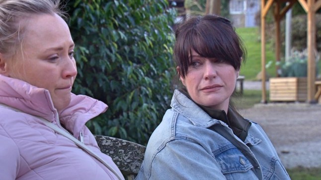 Kerry fights tears as she looks at Tracy in Emmerdale