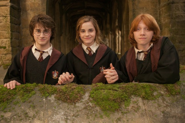Daniel Radcliffe, Rupert Grint, and Emma Watson as Harry Potter, Ron Weasley and Hermione Granger
