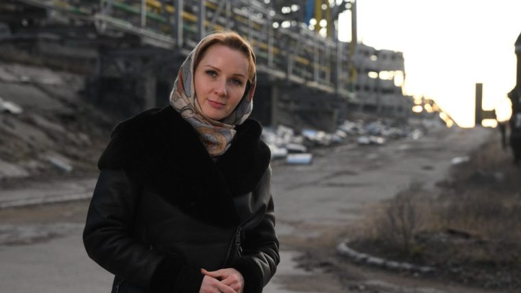 Maria Lvova-Belova poses in part of Ukraine. She said the photo was taken during a trip working in "our four new regions" of Russia. (Photo: Lvova-Belova/Telegram)