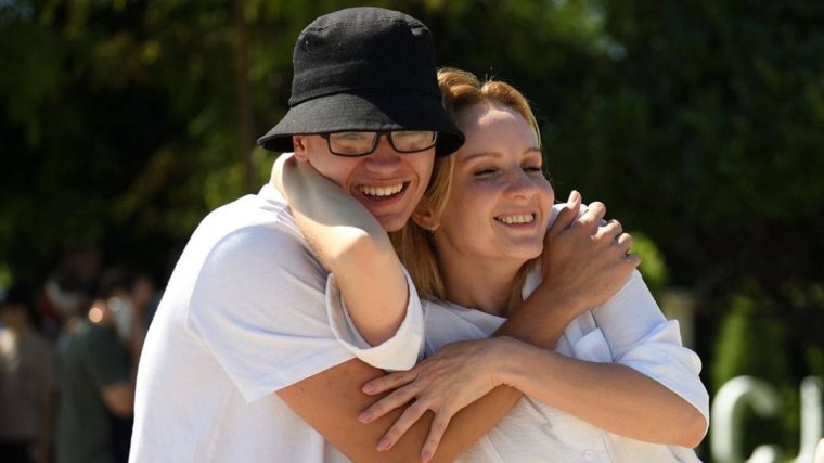 Maria Lvova-Belova embraces her adopted Ukrainian son, Filipp. (Photo: Lvova-Belova/Telegram)