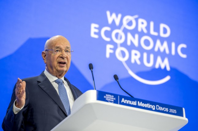 World Economic Forum founder and chairman Klaus Schwab attends a session during the World Economic Forum (WEF) annual meeting in Davos on January 21, 2025. (Photo by FABRICE COFFRINI / AFP) (Photo by FABRICE COFFRINI/AFP via Getty Images)
