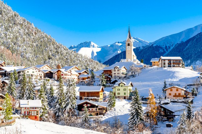 A view of the Davos skiing village in Switzerland.