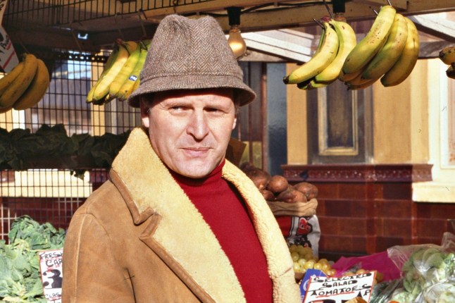 Actor Peter Dean pictured on the exterior set of the BBC soap opera 'EastEnders', in 1984