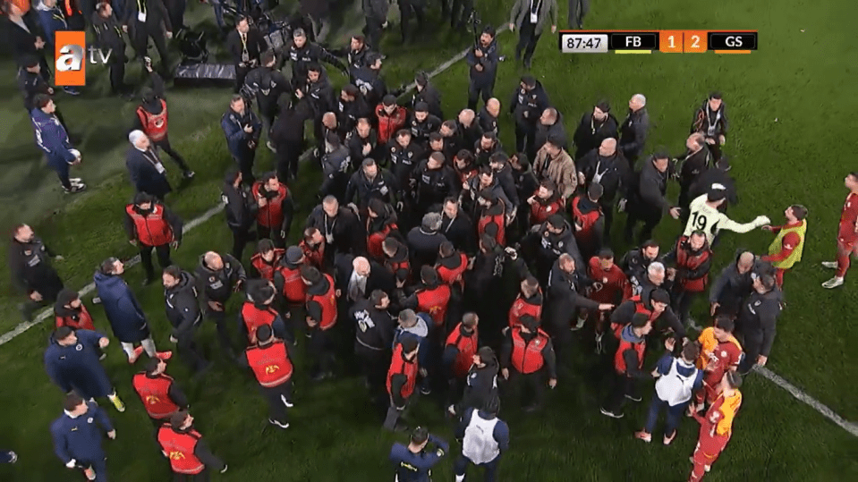 Screenshot of a large group of people gathered on a soccer field.