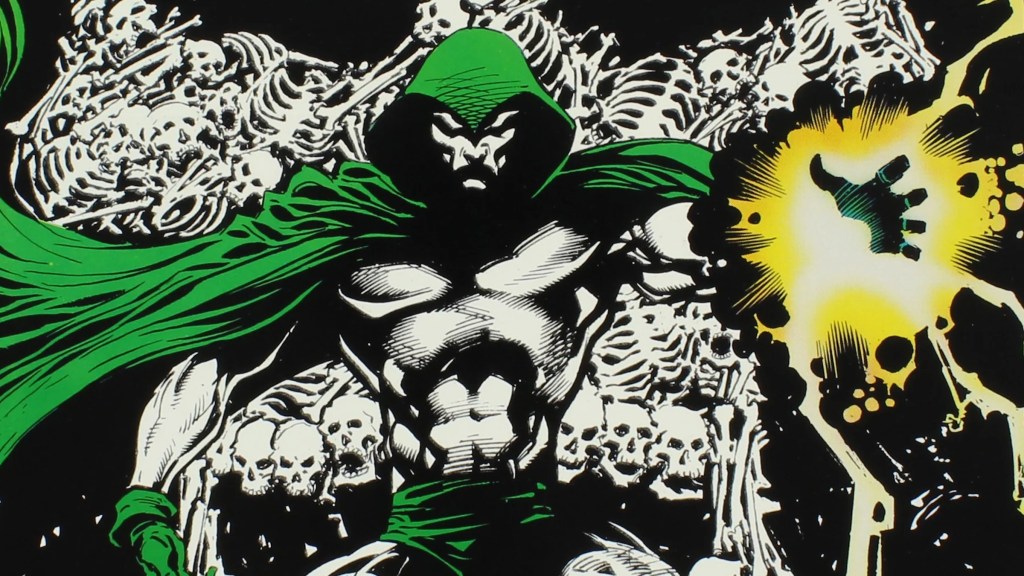 The Spectre sitting on a throne of skulls