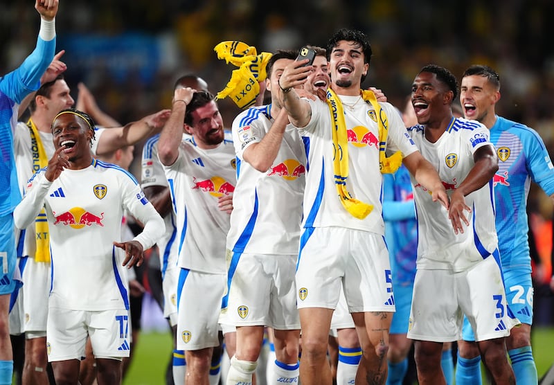 Leeds United players celebrate