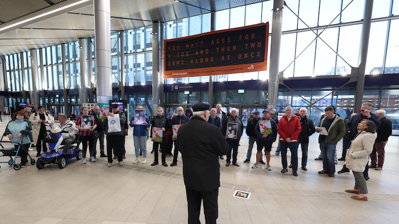 Sandy Row protest over Irish language signs at Belfast Grand Central station