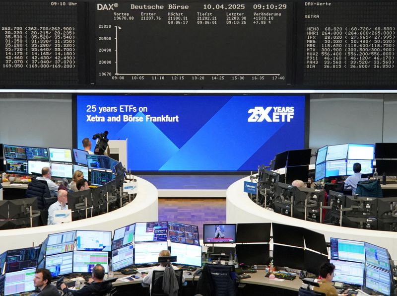 European shares rise but head for third weekly decline on tariff woes