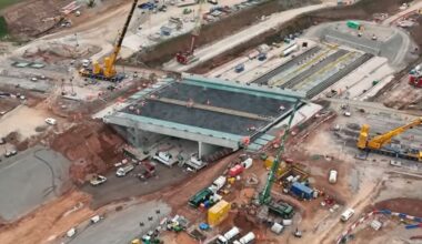 Box structure moved into place under A46 Kenilworth Bypass in Warwickshire.