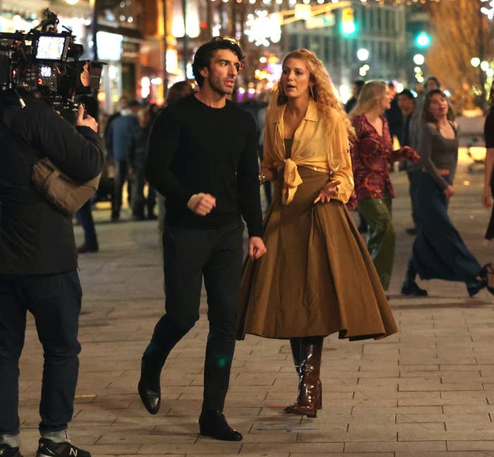 Justin Baldoni and Blake Lively on the set of "It Ends with Us"