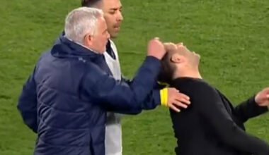 Crazy moment Jose Mourinho pinches Galatasaray manager's NOSE before he falls to ground sparking chaos