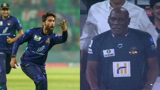 Viv Richards (R) had something to say to Mohammad Amir(PSL/Screengrab)