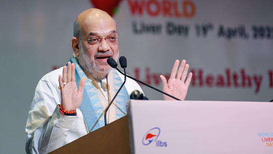 Union Home Minister Amit Shah speaks at the 'Healthy Liver-Healthy India' program organised by the Institute of Liver and Biliary Sciences, in New Delhi on Saturday. (ANI)