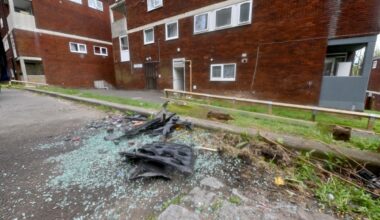 Bullet holes were left in the walls after a car was shot at in Bredon Court, Halesowen