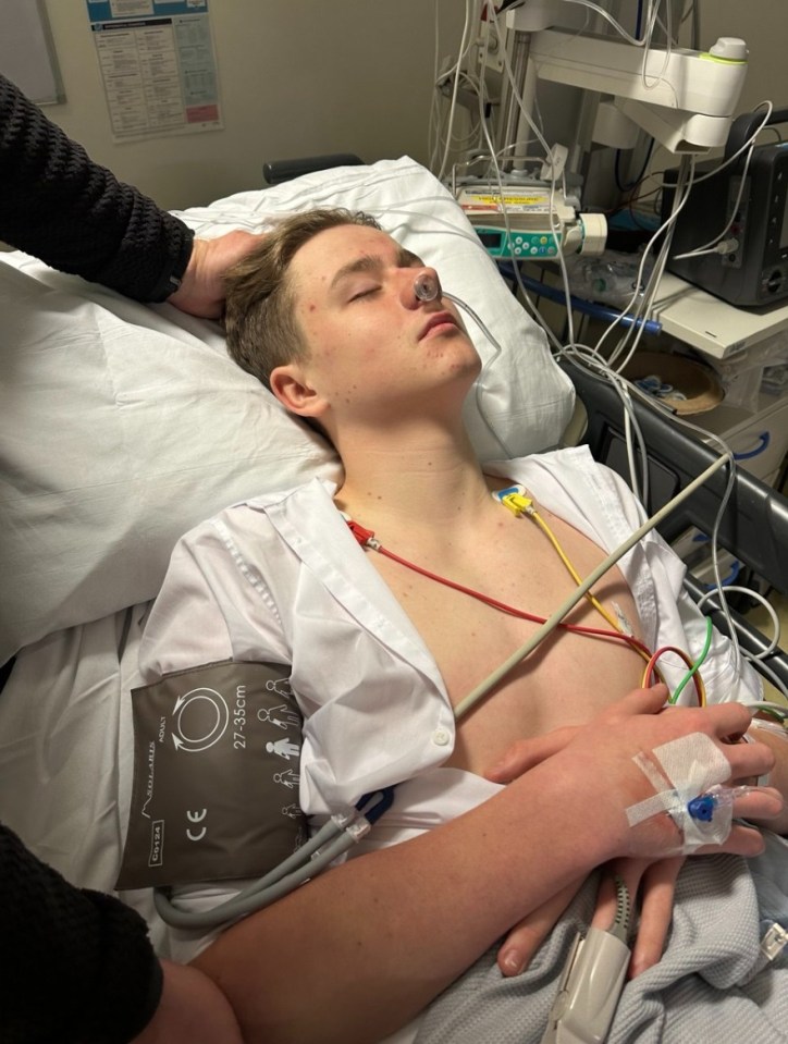 Diptych showing a young man before and after a medical emergency.