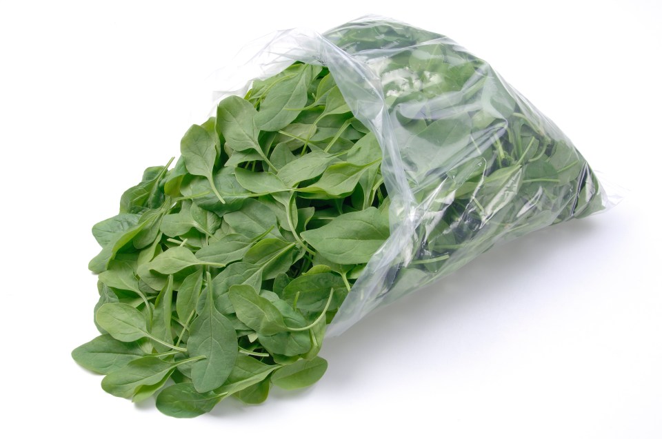 Bag of baby leaf spinach.