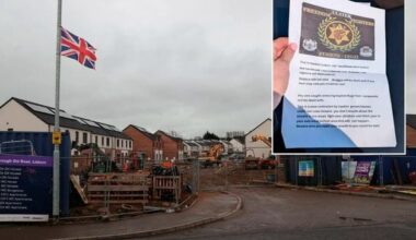 Resident in mixed housing estate warned they will be ‘burnt out’ if union flags erected by masked men removed