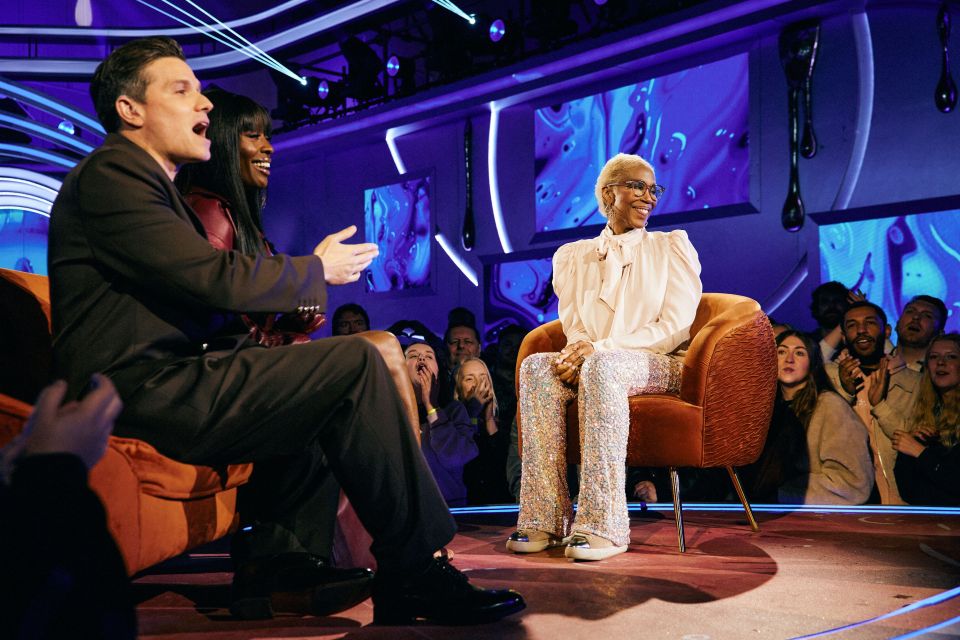 Will Best, AJ Odudu, and Trisha Goddard on Celebrity Big Brother.