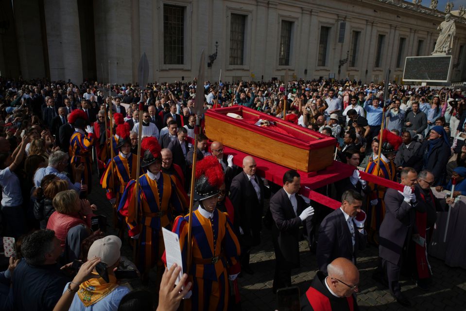 Pope Francis's casket carried into St. Peter's Basilica.