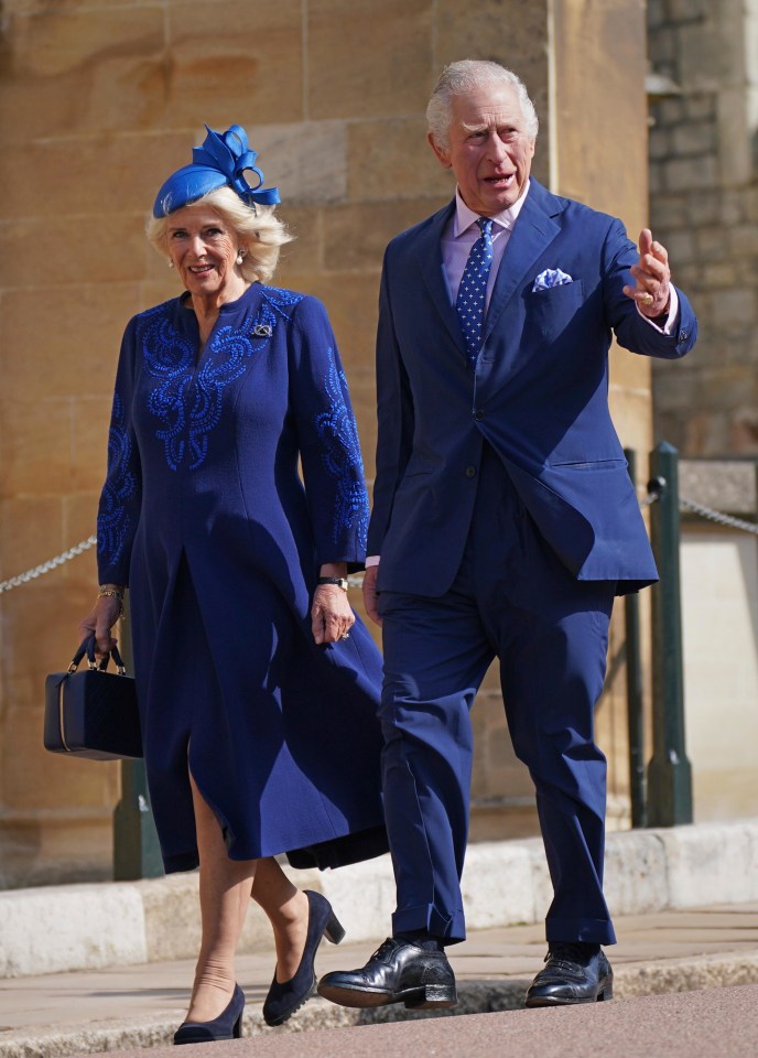 King Charles III and Camilla, Queen Consort, walking at Windsor Castle.