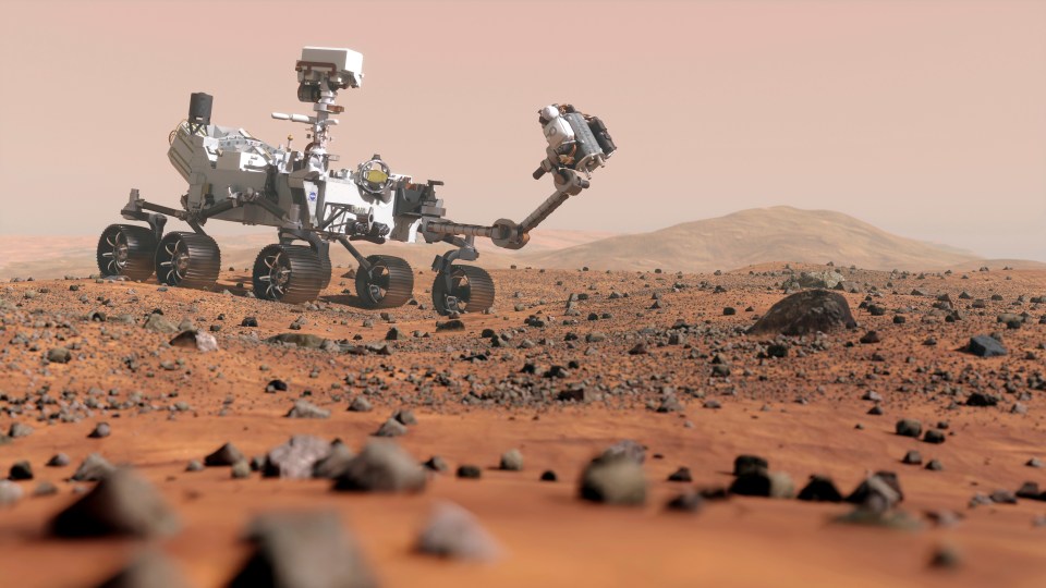 Illustration of the Perseverance rover on Mars.