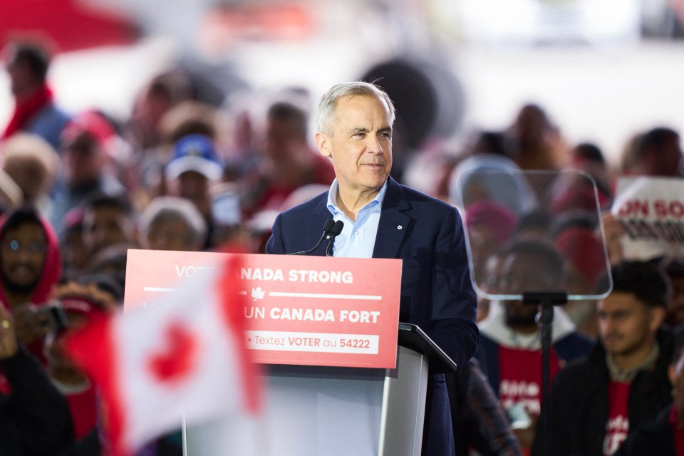 Mark Carney speaking at a campaign rally.