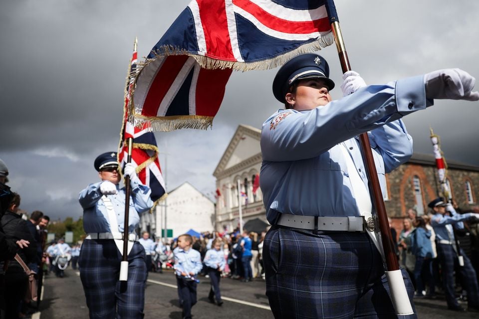 Press Eye - Belfast - Northern Ireland - 21st April 2025 General view of the main Apprentice Boys of Derry parade as it makes its way through the centre of Lisburn. Over 50 bands joined the main parade as it made its way through the County Antrim town. Photo by Kelvin Boyes  / Press Eye. 