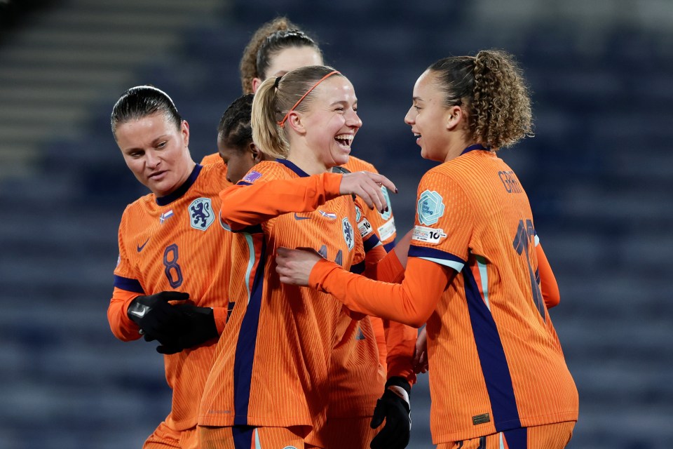 Holland Women's soccer team celebrating a goal.