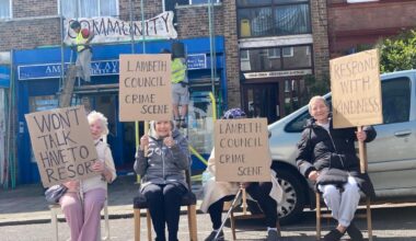 Residents block London street to stop work on controversial £650K plan to replace parking spaces with benches