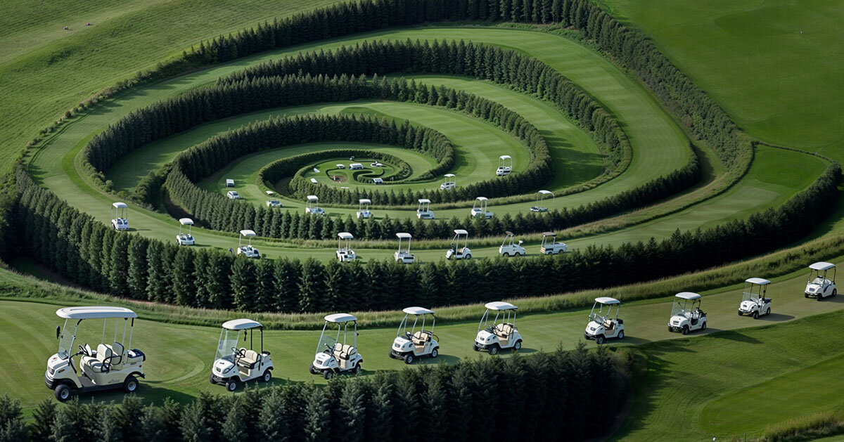 ulises studio's digital images stage hypnotic procession of golf carts