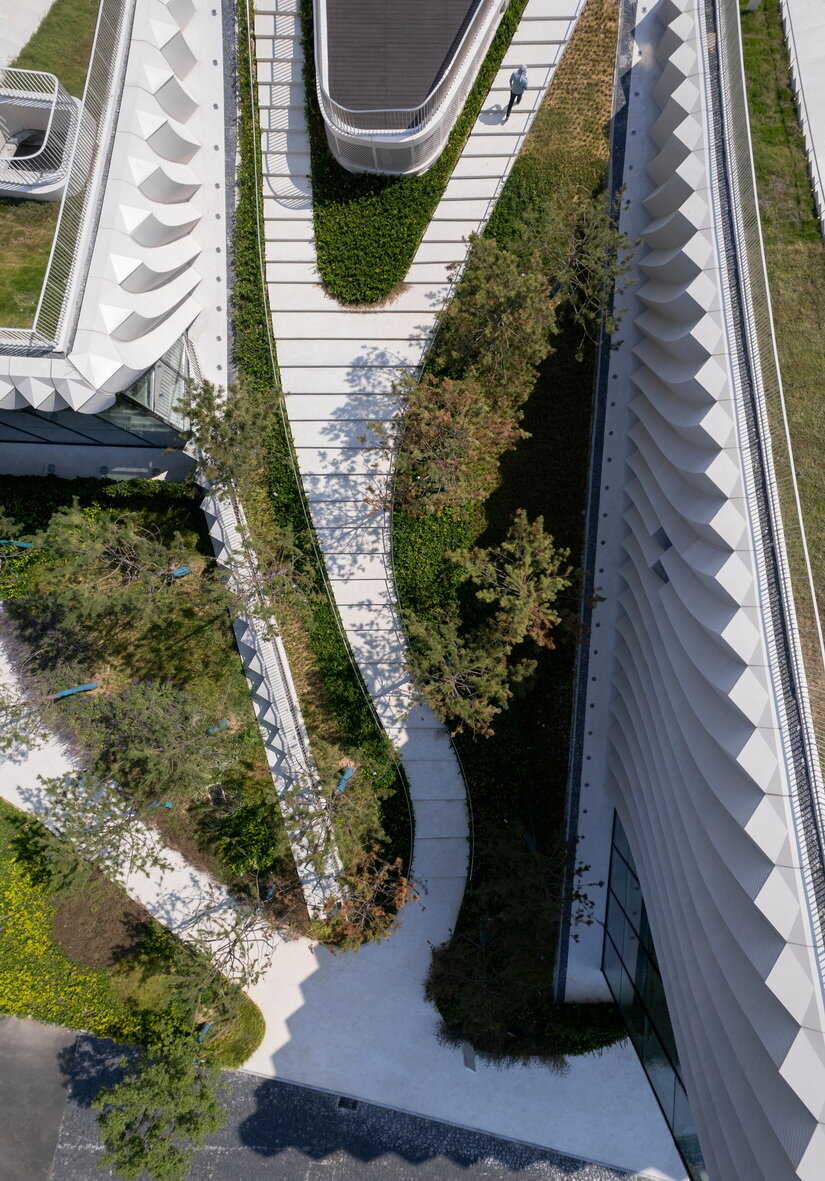 curved concrete roofs root atelier alter architects' museum into chinese mountain foothills