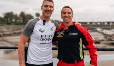 James Hook with a Wales air ambulance representative
