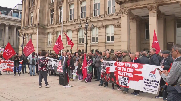 Unite members hold rally outside Birmingham Council