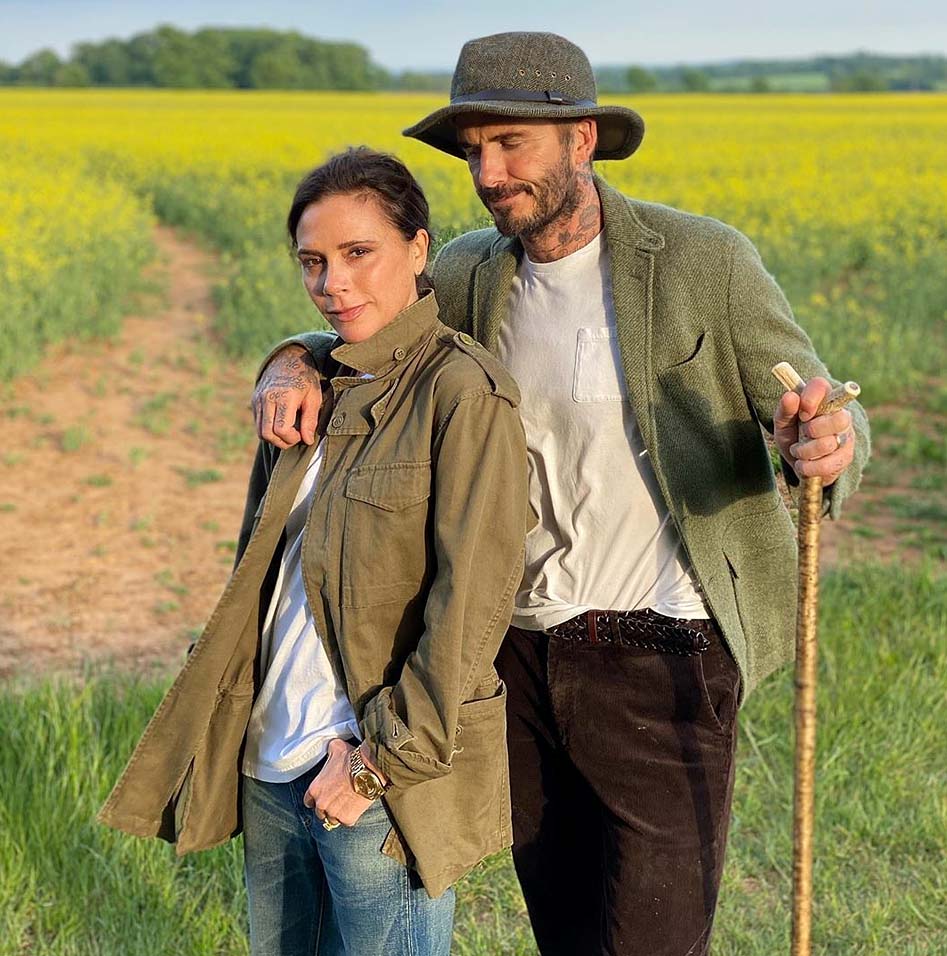 David and Victoria Beckham at their Cotswolds home.