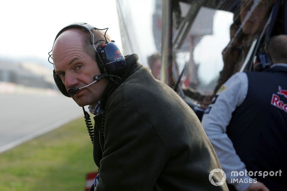 Newey casts a cynical eye over the existing Red Bull at the Barcelona test in early 2006