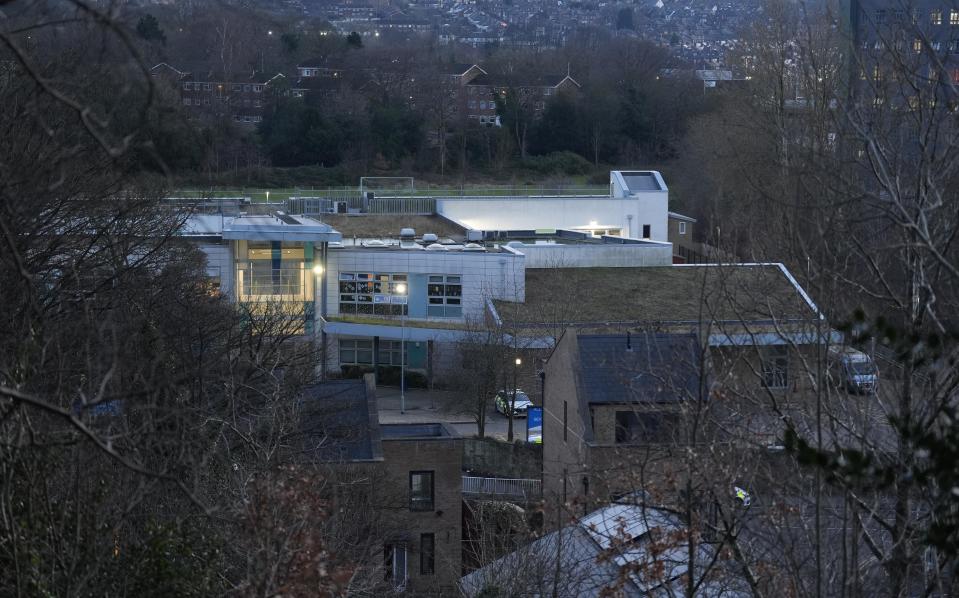 A general view of All Saints Catholic High School, on Granville Road in Sheffield, South Yorkshire, after a 15-year-old boy died following a stabbing incident at the school. Picture date: Monday February 3, 2025. PA Photo. See PA story POLICE Sheffield. Photo credit should read: Danny Lawson/PA Wire