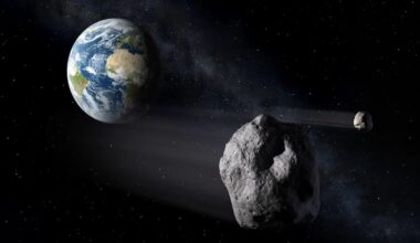 An artist's illustration of asteroids near Earth.