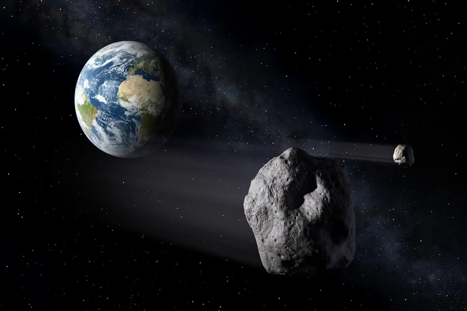 An artist's illustration of asteroids near Earth.