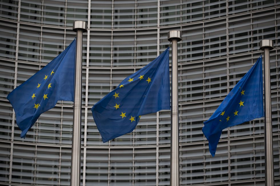 European Union flags flying outside the European Commission in Brussels
