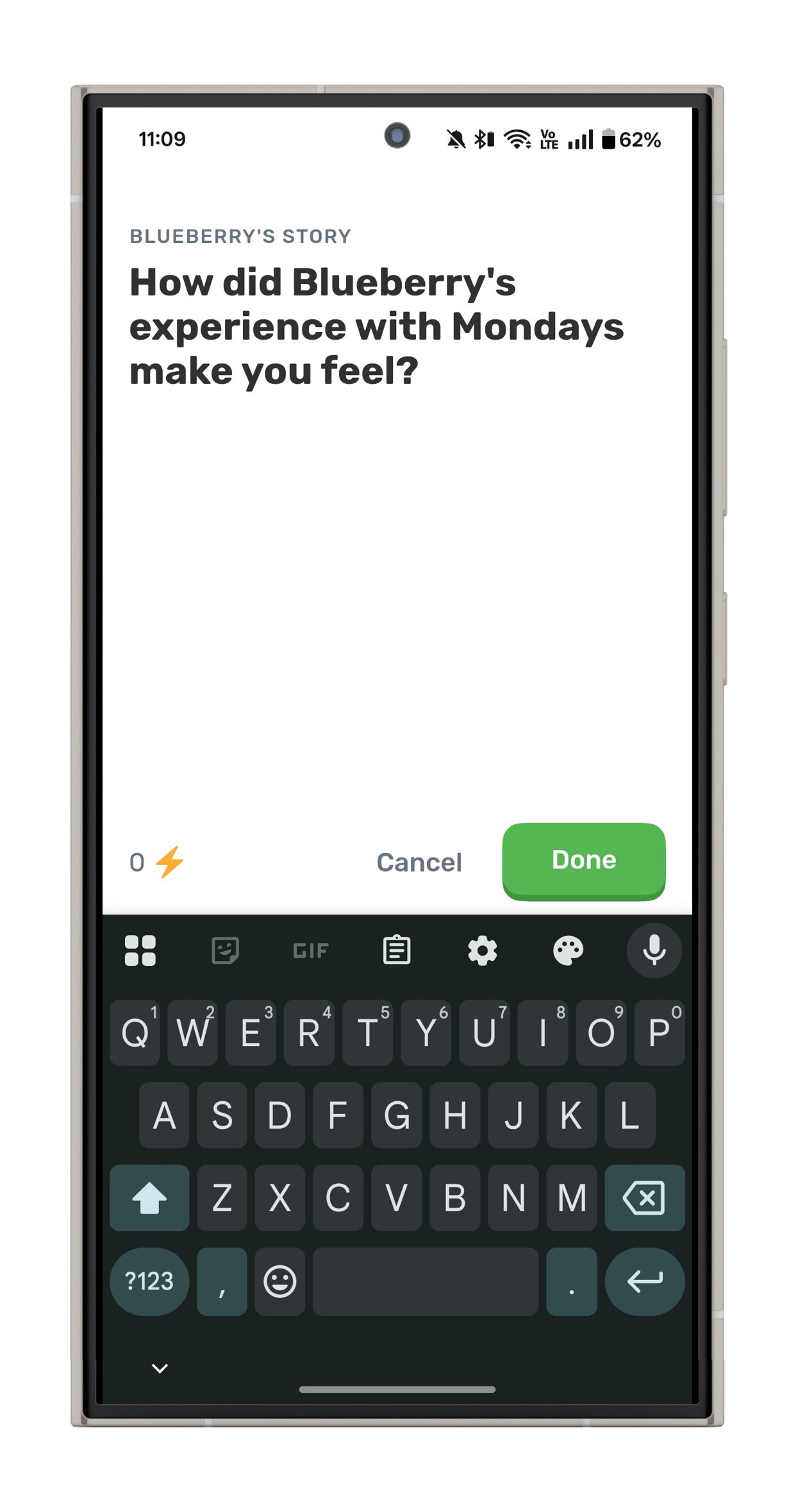 Story reflections in the Finch app.