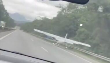 Heart-stopping moment plane dodges cars & lorries as pilot forced to make emergency landing on motorway