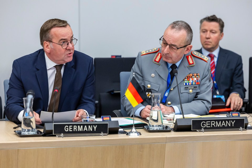 Germany's Defense Minister Boris Pistorius and Inspector General of the Armed Forces Carsten Breuer at a NATO meeting.