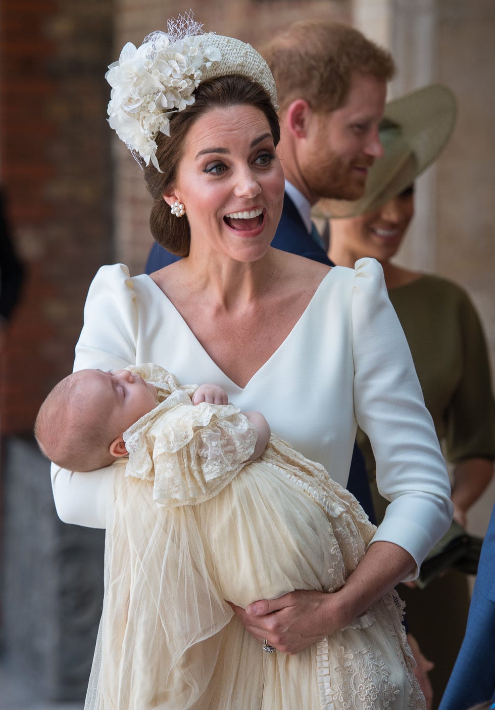 london, england july 09: catherine, duchess of cambridge carries prince louis of cambridge at his christening service at st jamess palace on july 09, 2018 in london, england. (photo by dominic lipinski wpa pool/getty images)