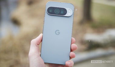 Someone holding the Google Pixel 9 Pro outside.